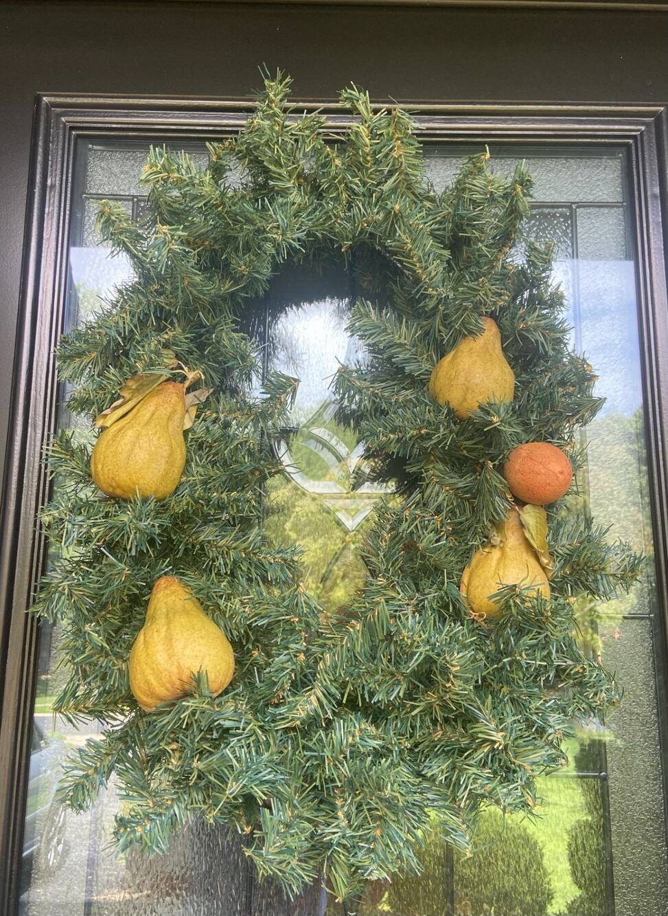 24" x 17" Traditional Oval Christmas Pear Fruit Evergreen Wreath